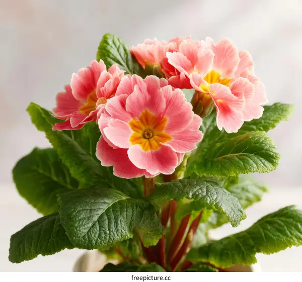 Close-up View of Delicate Pink Primroses