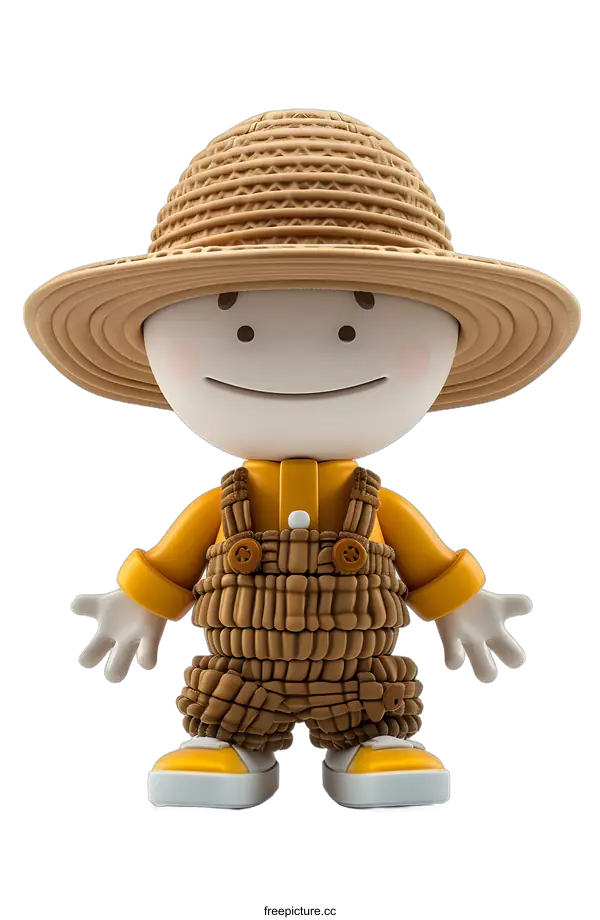 [Transparent Background PNG]Cute Cartoon Farmer Wearing Straw Hat