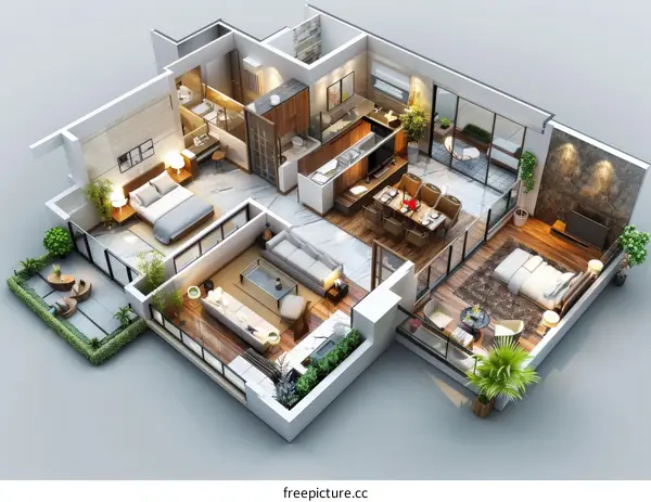 3D Rendering of a Spacious and Modern Apartment Interior