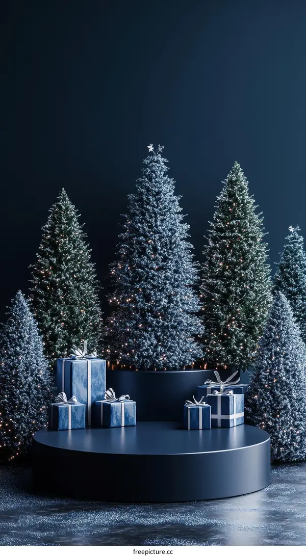 Christmas Scene with Presents on a Platform