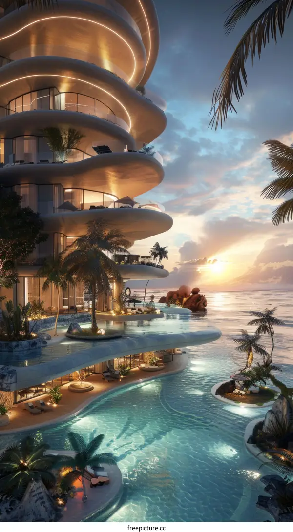 Luxury Seaside Resort at Sunset