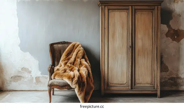 Vintage Chair and Wardrobe in a Rustic Room