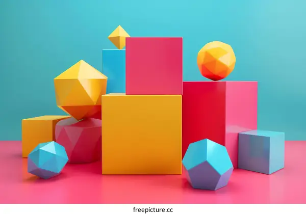 Colorful 3D Geometric Shapes Composition