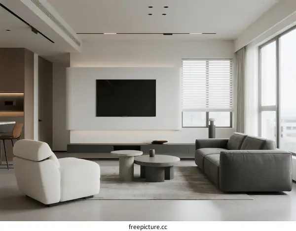 Modern Living Room with Minimalist Furniture and Large Window