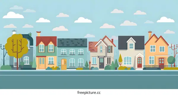 Illustration of a Street with Houses and Trees