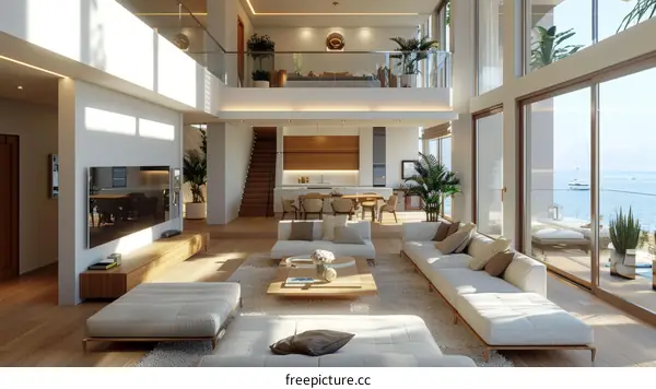 Bright and Airy Modern Living Room With Vaulted Ceilings