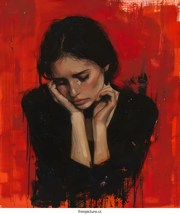 A portrait of a crying woman with her hands on her face