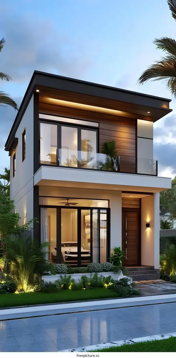 Modern Minimalist Two Storey House With Pool And Landscaping