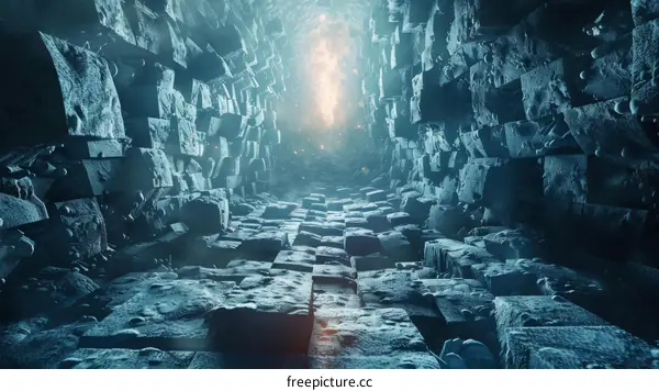 Glowing Blue Stone Corridor - Mystical Fantasy