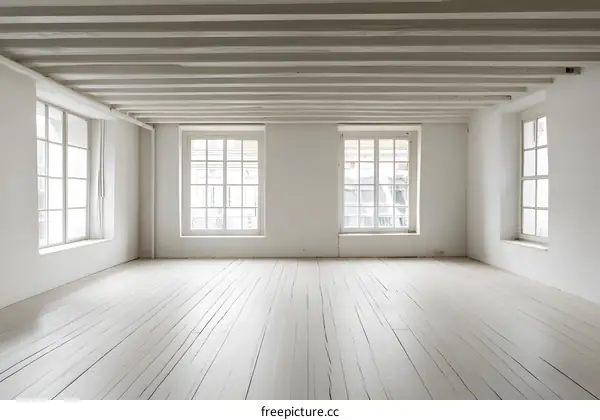 White Room with Wooden Beams and Windows