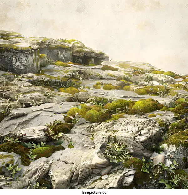 Green Moss On Rock Cliff