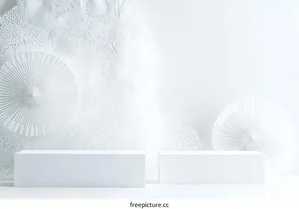 Minimalist White Display Podium with Decorative Fans