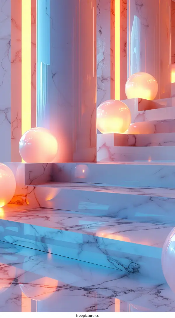 Abstract Marble Staircase with Neon Lights