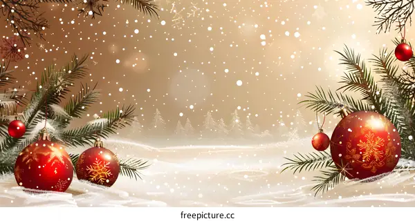 Christmas background with golden snowflakes and Christmas balls