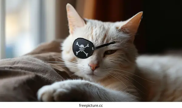 A ginger cat wearing an eye patch