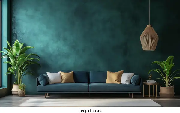 Modern Living Room Interior Design with Teal Wall