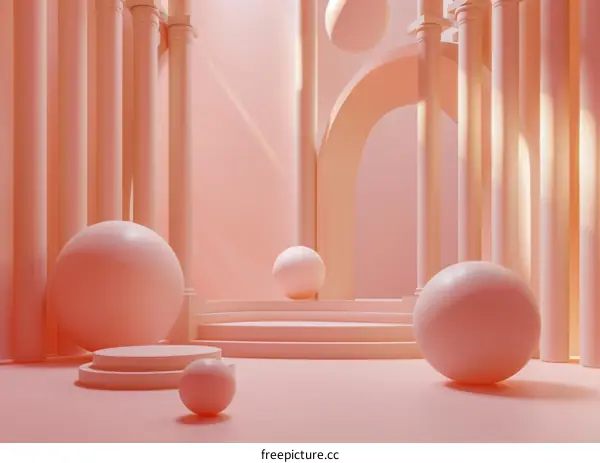 Minimalist Geometric Composition: Cylinders, Spheres, Arches, and Stairs
