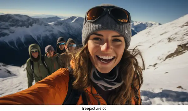A group of friends hiking in the mountains