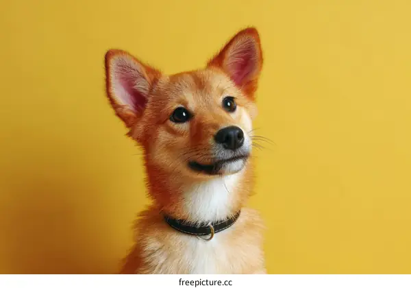 Cute Puppy Portrait on Yellow Background