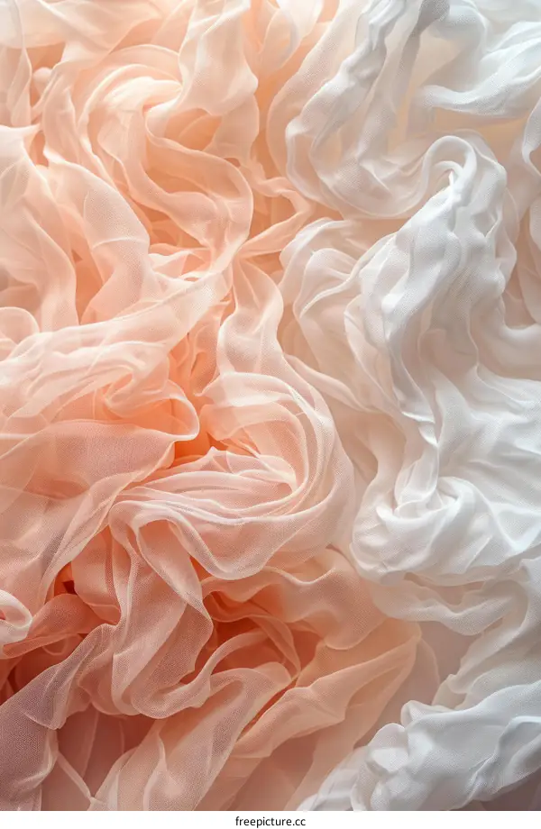 Peach and white fabric with wavy folds
