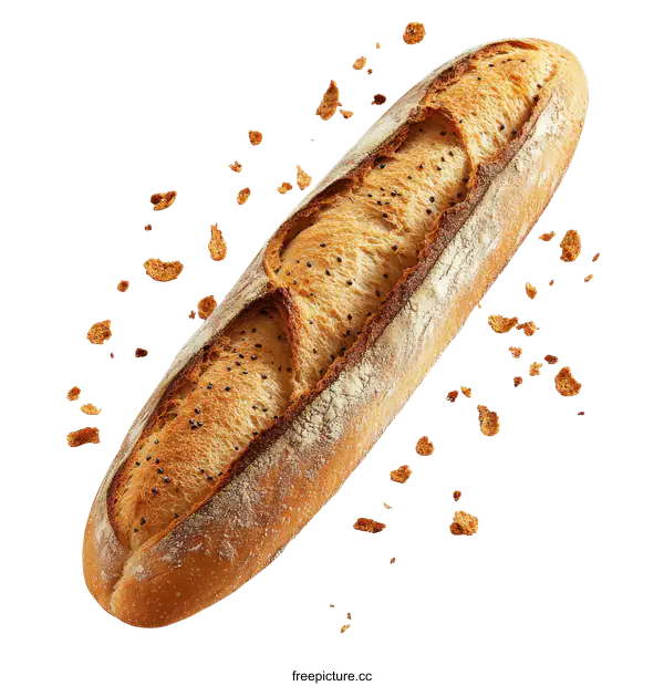[Transparent Background PNG]Delicious Freshly Baked Baguette with Crumbs