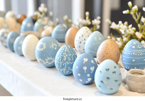 Decorated Easter Eggs on a Light Table Setting