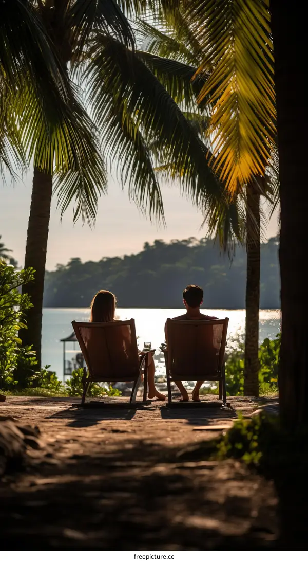 Couple sitting on chairs admiring the sea view