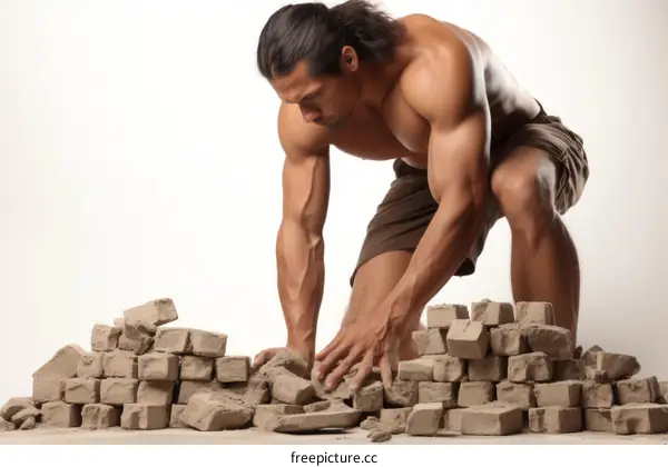 muscular man breaking bricks with his hands