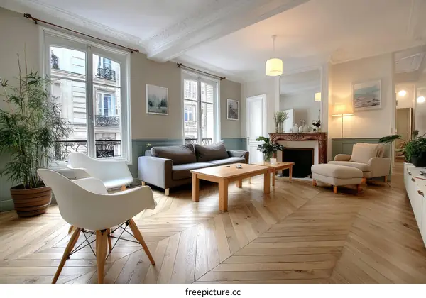 Parisian Living Room with Herringbone Flooring