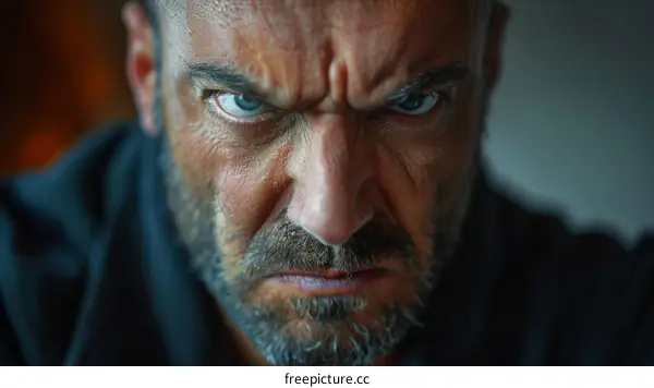 Closeup Angry Male Face Portrait