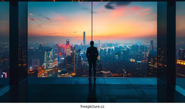 Businessman looking at the city from the rooftop