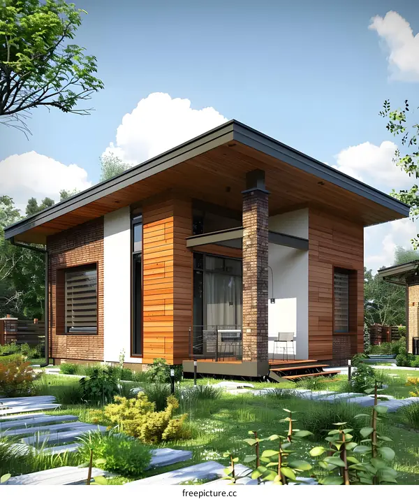 Modern House Design with Wood Siding and Brick Exterior