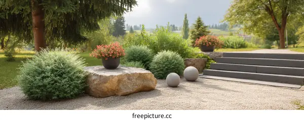 Garden Steps with Stone and Plants