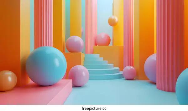 Abstract Colorful Background With Balls And Pillars