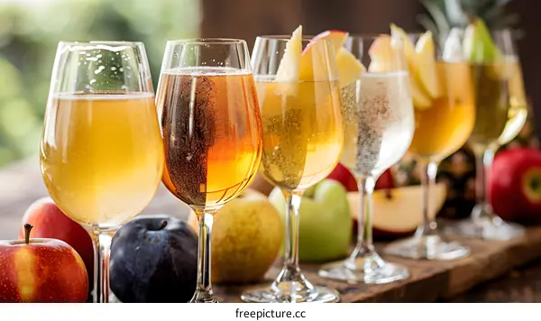 Fresh Apple Cider with Sliced Apples and Plums