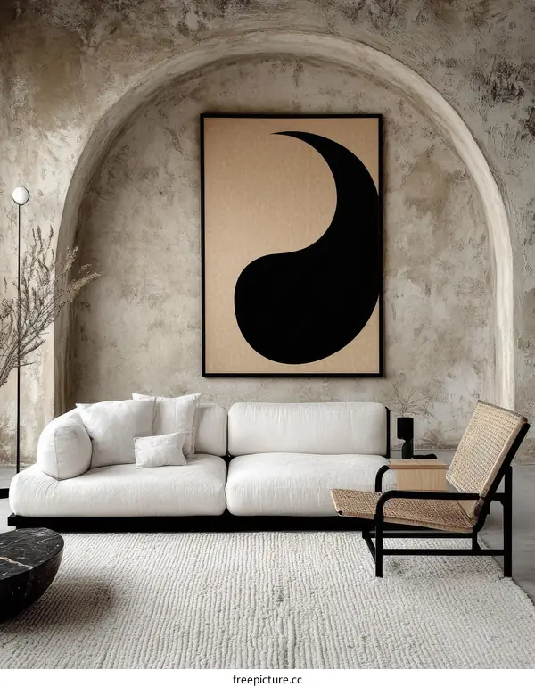 Modern Minimalist Living Room Interior Design with Yin Yang Art
