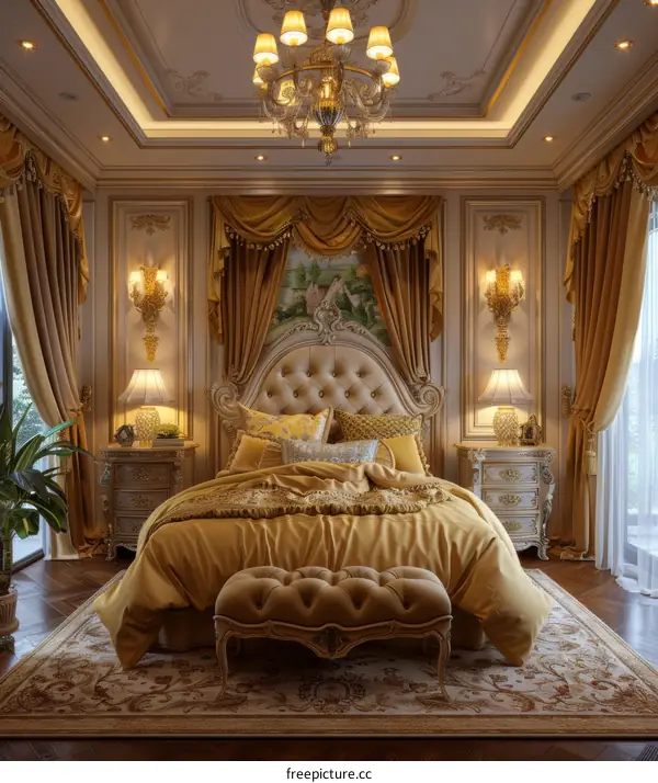 Luxury Golden Bedroom Interior Design Illustration