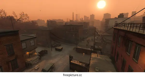 Urban Cityscape With Sunset and Buildings