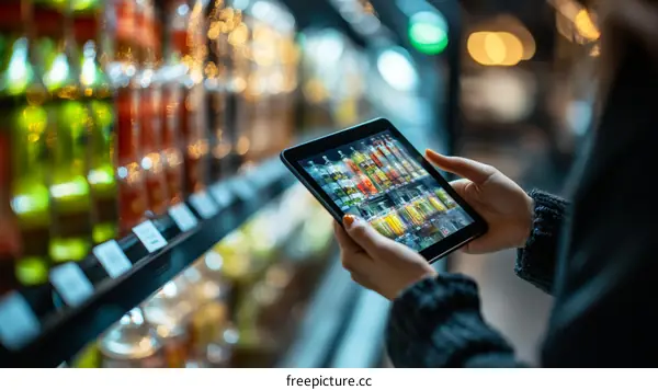 Woman Using Digital Tablet in Supermarket