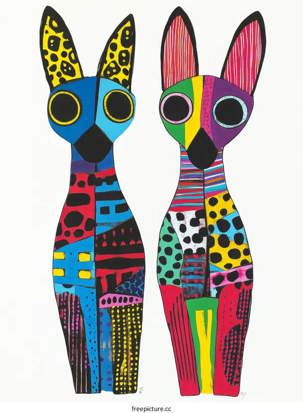 Colorful Cats Illustration Art