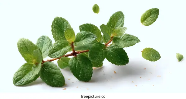Fresh Mint Leaves with Water Droplets