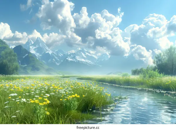 Beautiful Mountain Meadow Landscape Illustration