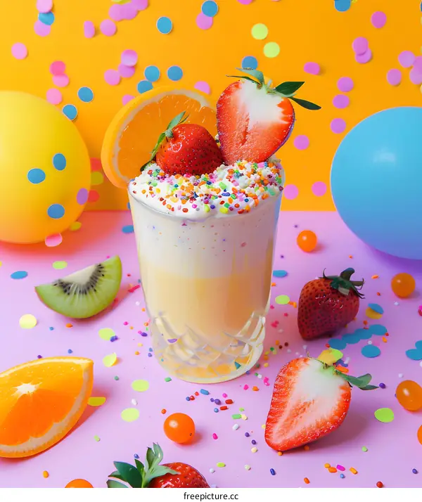Delicious Orange and Strawberry Smoothie With Confetti