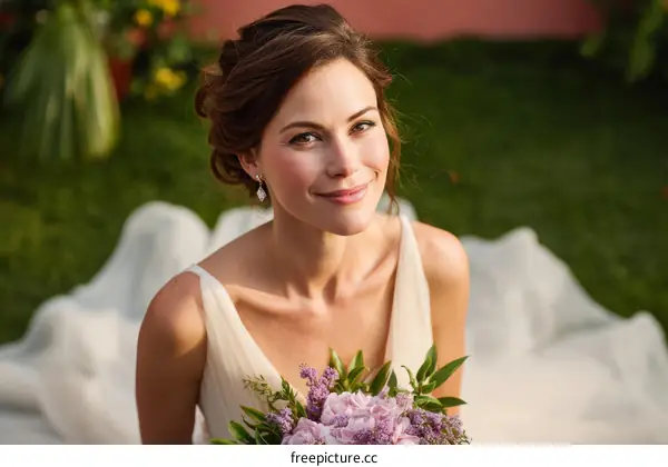 Elegant Bride with a Bouquet of Flowers