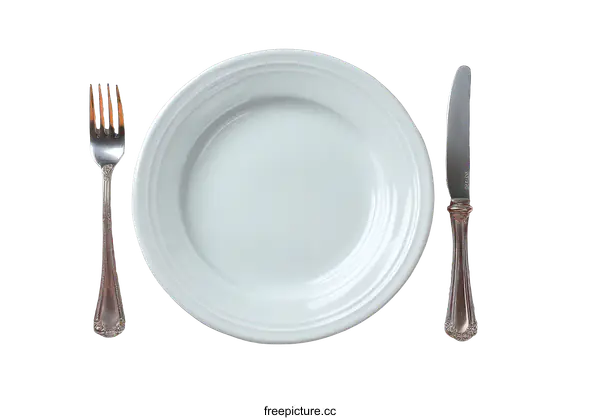[Transparent Background PNG]Elegant Empty Plate and Cutlery Set on White Background