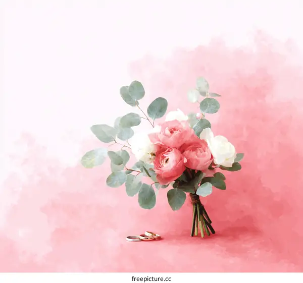 Romantic Floral Bouquet with Wedding Rings