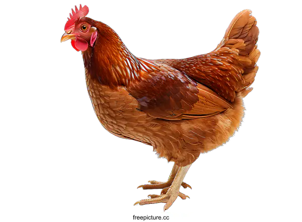 [Transparent Background PNG]A brown hen with a red comb and wattle isolated on a white background
