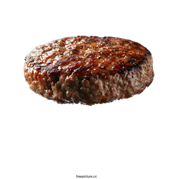[Transparent Background PNG]Closeup of Cooked Ground Beef Patty Isolated on White Background