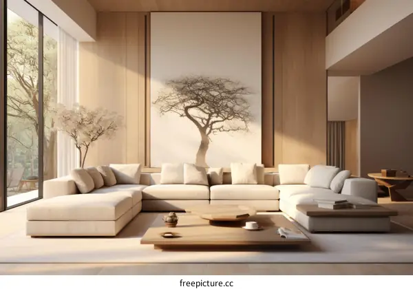 Bright and Airy Living Room With Large Windows and White Sectional Sofa