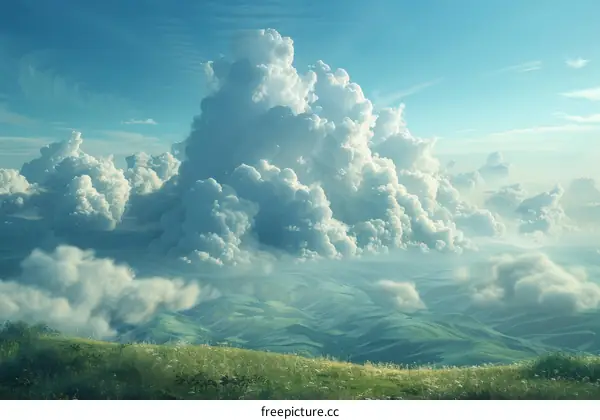 A Stunning View of Cumulus Clouds Over Rolling Hills
